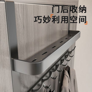 Over Door Clothes Rack Double Layer Gunmetal Gray Hook Type Storage Organizer For Bedroom Closet With Shelf And Hooks - Product Image 2