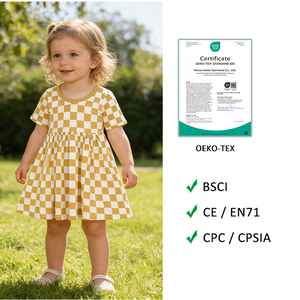 ชุดเดรสเด็กผู้หญิงลายตารางหมากรุก แขนสั้น ผ้าไผ่ สำหรับฤดูร้อน ขายส่ง - Product Image 2