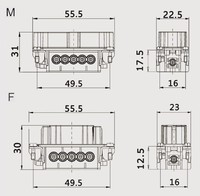 Connecteur industriel rectangulaire robuste WEVEL HA-010-M/F, 10 broches, 10A 250V, mâle/femelle, IP65, en alliage d'aluminium moulé sous pression pour