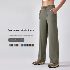 <span class=keywords><strong>Pantaloni</strong></span> Sportivi Casual da Donna 2026, Vita Media, Stile Vintage, in Nylon e Spandex, Gamba Larga, <span class=keywords><strong>con</strong></span> Grandi Tasche, per Yoga - Product Image 2