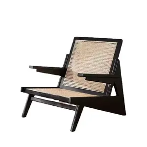 2023 Japanese style solid wood rattan woven leisure and minimalist balcony home lounge chair