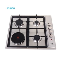 Appareils de cuisson Xunda, cuisinière hybride encastrable à 4 brûleurs, acier inoxydable, 3 brûleurs à gaz, 1 plaque chauffante électrique