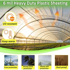 Film plastique pour serre 24 x 25 pieds, 6 mil, transparent, anti-goutte, résistant aux UV, épaissi, pour la construction - Product Image 4