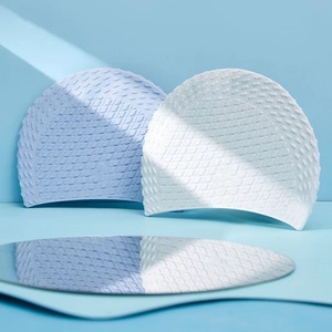 <span class=keywords><strong>Gorro</strong></span> de baño de silicona personalizado para <span class=keywords><strong>mujer</strong></span> con características de pelo largo Gorros de natación de oreja de burbuja de gran tamaño para hombres-Impermeable - Product Image 5