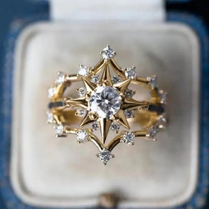 Anillo de circonita calado con diseño de estrella de rayos de sol para mujer, joyería geométrica de moda para dedo - Product Image 1