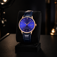 Montre à quartz étanche de qualité supérieure, design de luxe, affichage de la date, bracelet en cuir, best-seller, emballage cadeau