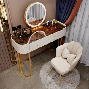 Mobilier moderne intelligent et luxueux Coiffeuse de princesse multifonctionnelle Armoire latérale avec chaise miroir Ensemble de commodes pour chambre à coucher - Product Image 2