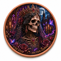 Pièce commémorative personnalisée en cuivre pur de 5 oz, motif squelette gothique, couple, rose, cathédrale, nuit, impression UV, vente en gros