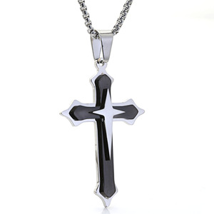 yunnique <b>Cross</b> Pendant Necklace Stainless Steel Blue Inlay Unisex Gift Jewelry - Product Image 4