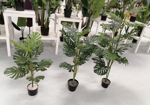 Nataural-árbol artificial de plástico con 10 hojas, 60cm de altura, hojas de monstera en maceta - Product Image 2