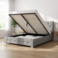 Lit Ottoman Double King Size en Tissu avec Rangement, Design Moderne Personnalisé Willsoon, Cadre en Bois Doux, Fournisseur de Meubles de Chambre