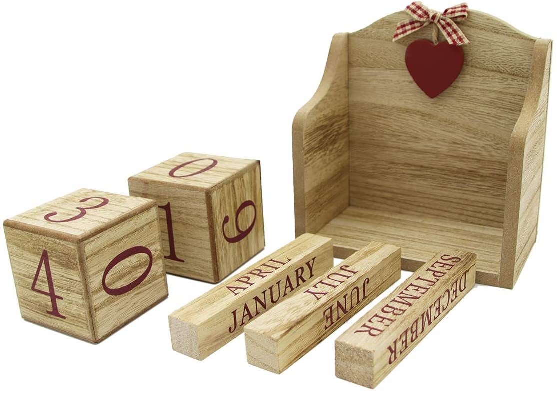 Calendrier Perpétuel En Bois - Blocs Date Et Mois, 9,5x4,5x5,5 Cm, Décoration Bureau, Design Vintage - 3