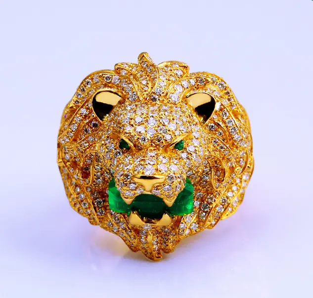 Grosir Set berlian Moissanite kepala singa perak murni klasik cincin zamrud cincin desain perhiasan bagus elegan
