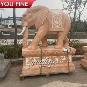 Escultura de Elefante de Mármol de Tamaño Real para Decoración de Exteriores, Estatua de Piedra Roja - Product Image 5