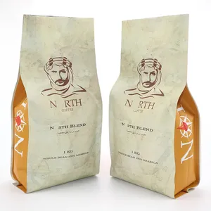 Vana ile kahve şeffaflık tarafı kapalı torba için özel Logo fabrika kaynağı kişiselleştirilmiş 8 kahve çekirdeği torbası