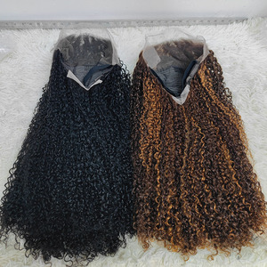 Letsfly Hair <b>Pixie</b> Curly 30inches Pre-plucked 13x4 Lace frontal 300% Density 4/27# Natural Hair Human Hair Wholesales 99J - Product Image 2