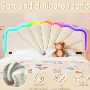 Multifunctional <strong>Bed</strong> Shell Shaped Flannel Upholstered <strong>Bed</strong> With RGB LED Light Charging Ports Pull Out <strong>Under</strong> <strong>Bed</strong> Storage <strong>Drawers</strong> - Product Image 3