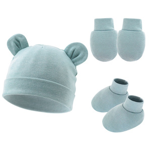 Bonnet de nouveau-né européen et américain, <span class=keywords><strong>gants</strong></span> anti-griffures, couvre-pieds, bonnet mignon à oreilles d'ours, bonnet <span class=keywords><strong>Mickey</strong></span> pour l'hiver, pour étrangers - Product Image 3