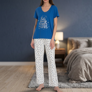 Pyjamas de mode décontractés pour femmes ODM fournir 100% coton doux tissu en jersey lisse avec fermeture à la taille élastique pour le printemps d'été - Product Image 3