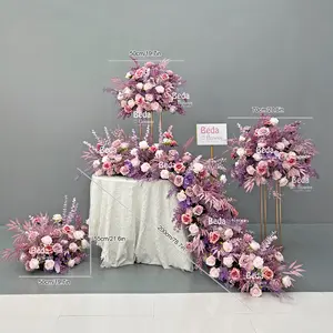 Sfondo per matrimonio con base ad arco bianco fiore bianco in seta artificiale rosa fila tavolo ghirlanda fiore Runner