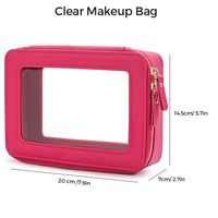 Sac cosmétique transparent en PU Saffiano personnalisé OEM, trousse de toilette imperméable de voyage, organiseur de maquillage moyen avec fermetures éclair pour femmes