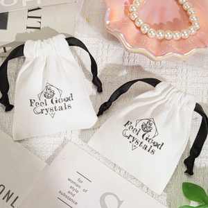 Custom Logo Printed <b>Mini</b> Brush <b>Canvas</b> Jewelry Packaging Bag Soft Luxury Earring Ring Necklace Storage Cotton Jewelry Pouch - Product Image 4