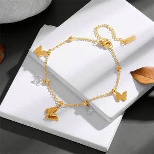 Pulsera de Tobillo Simple de Acero Inoxidable con Colgante de Mariposa Chapado en Oro con Circonita de 10 mm para Personalizar - Product Image 3