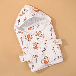 100% Cotton Woven Cartoon Super Soft Baby Hooded <b>Blanket</b> Breathable Quick Dry Muslin Wearable <b>Kids</b> - Product Image 4