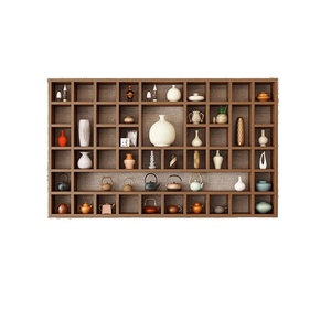 Scaffale a griglia in legno massello Art déco a un solo livello a parete ripiano multifunzione ripiano per soggiorno bagno decorativo - Product Image 5