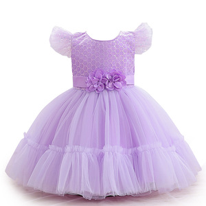 Robe de bal en tulle rouge pour bébés filles, robe de princesse pour le premier anniversaire, col rond avec volants et ceinture florale - Product Image 5