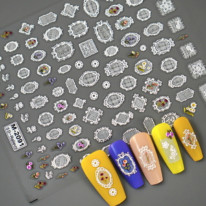 Leidankou en relieve lindo encaje francés uñas pegatinas 5D tridimensional hueco Retro novia boda flor uñas pegatinas - Product Image 1