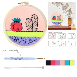 <span class=keywords><strong>Cactus</strong></span> Bloemen Punch Needle Borduur Starter Kit DIY <span class=keywords><strong>Set</strong></span> voor Beginners Volwassenen Eenvoudige Kit met Garen Borduurring Kunstnijverheid - Product Image 5