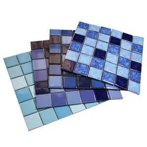 Mosaico de vidro azul para piscina, azulejos de porcelana para parede