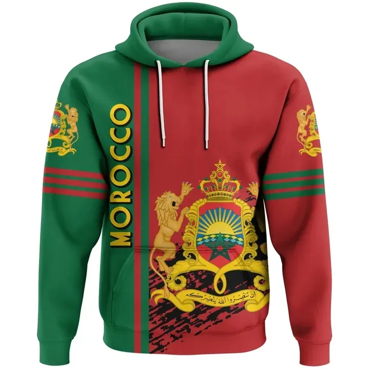 Áo Hoodie In Hình Quốc Kỳ Morocco Màu Xanh Lá Cây Và Đỏ Cho Nam, Áo Nỉ Có Mũ, Dài Tay, Thời Trang Mùa Thu