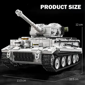 Modèle de char lourd allemand Tiger 12GO 97001 de la Seconde Guerre mondiale avec figurines, jouets de char de combat, cadeaux, ensembles de blocs de construction de 1802 pièces - Product Image 6