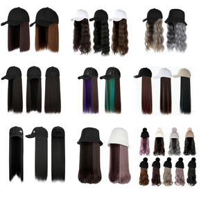 Fujia Bán Buôn Chất Lượng Cao Tùy Chỉnh Hat Tóc Giả Mũ Tóc Tổng Hợp Bob Ngắn Thẳng Xoăn Bóng Chày Hat Đen Tóc Giả Mũ - Product Image 2