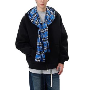 Sudadera con capucha de patchwork a cuadros vintage al por mayor para hombre, estilo urbano oversize, chaqueta con cremallera para hombre, sudadera con capucha con cremallera para hombre - Product Image 5