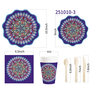 Juego de Vajilla DAMAI de Diseño Nuevo, Estilo Étnico, Platos, Servilletas y Vasos Desechables de Papel, Kits para Fiestas en Azul Oscuro - Product Image 5