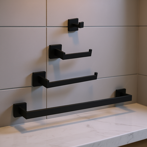 Bathroom <b>Hardware</b> Set Matte Black Zinc Alloy Wall Mounted Contemporary Square Design 4 Piece Set for Bathroom - Product Image 2