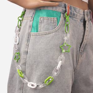 Cadena de cintura de doble capa de acrílico Yueli con patrón floral, cadena corporal unisex de moda para uso diario, accesorio de mezclilla estilo hip hop. - Product Image 4