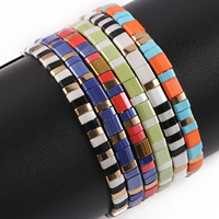 Manik-manik Kaca Lubang Ganda Batu Alam Kalung Gelang Manik-manik TILA DIY Manik-manik Persegi Lepas Aksesoris Bahan Jinhua