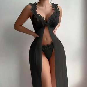 Conjunto de Lencería Femenina B027 con Tirantes de Encaje y Cuello en V, Multicolor, Divertido, Ropa de Dormir Sexy, Camisón Rosa Dulce de Princesa, Bata de Encaje - Product Image 5