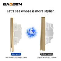 BAOBEN Panneau de prise murale ultra-mince de type 86, finition or mat, 16A, double commande, 5 trous avec voyant néon