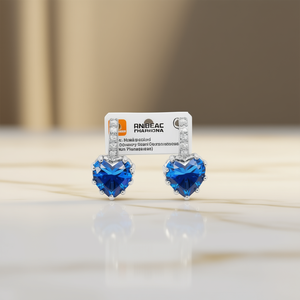 Orecchini a perno a forma di cuore Anbeac Charhona con gemma blu, placcati argento, in lega di zinco, con montatura a griffe, da donna per tutti i giorni - Product Image 2