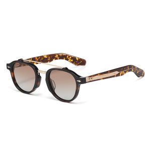 Lunettes de soleil polarisées vintage à monture intégrale UV400, monture verte, branches en bois marron, double pont, rivets, unisexe adulte, verres TAC dégradés - Product Image 5