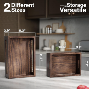 Set di <span class=keywords><strong>2</strong></span> Cestini in Legno per Piano di Lavoro, Scatole Rustiche Impilabili da Parete per Organizzare Verdure, Vestiti, Pane - Product Image 2