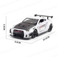 HTF Hot 1:24 GTR, modelo de coche de aleación de fundición con sonido de aerosol y batería AAA alcalina ligera, juguete fundido a presión para niños