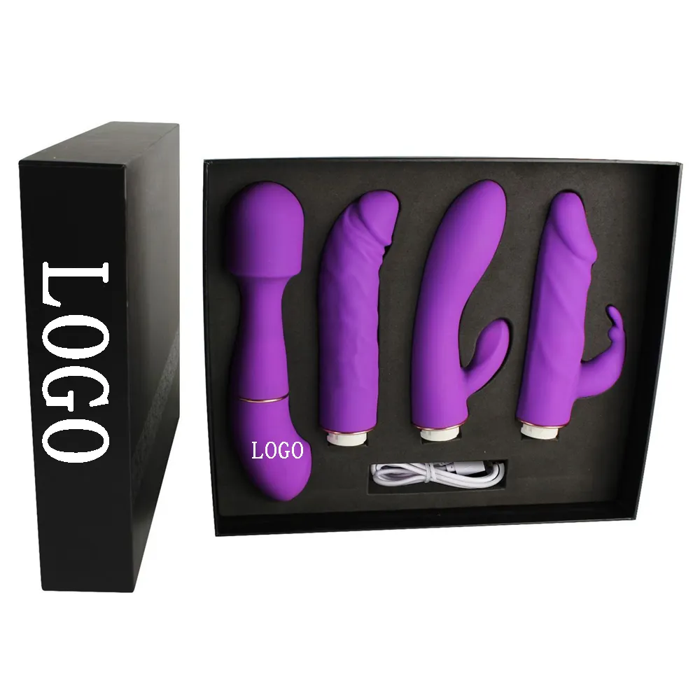 4 In 1 Paar Cadeau Konijn Clitoral Wand Vibrator Dildo Tepel Volwassen Seksspeeltjes Voor Vrouw Vibrators Sets Doos