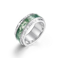 Bague en agate mousse naturelle de 6mm de large en argent sterling S925 bague de fiançailles en pierre verte minimaliste bague de promesse pour femme