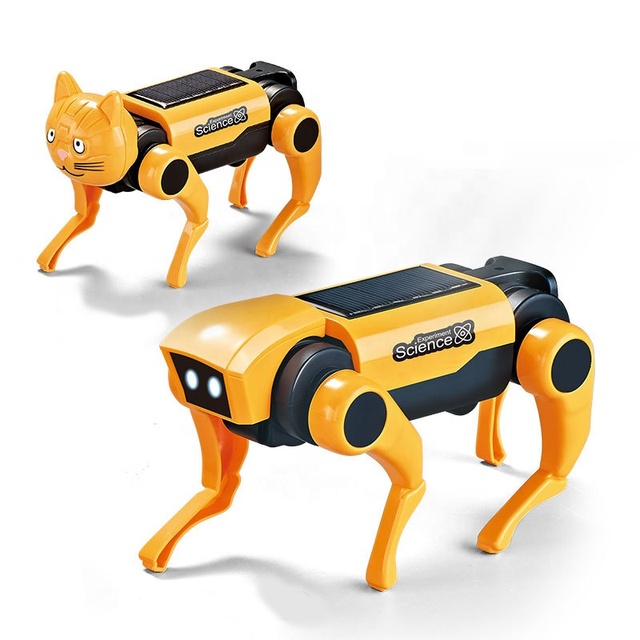 2 in 1 Bionic Electric Walking Mechanical Dog Toy STEM Science Experiment DIY Assembly Dual Drive Solar Power Robot cat for Kids